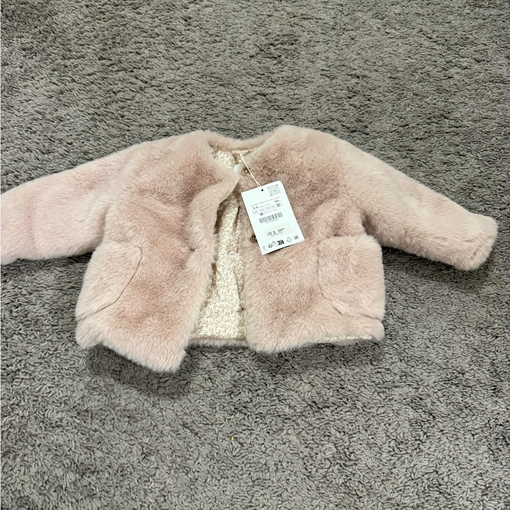 Zara Kids Faux Fur Jacket in Blush Pink